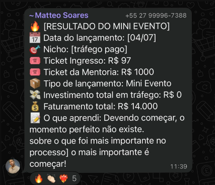 R$14k no primeiro evento, sem tráfego