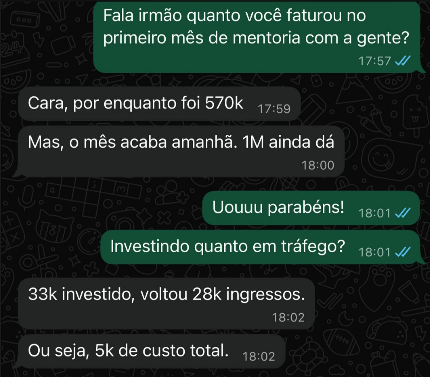 R$570k no primeiro mês de mentoria