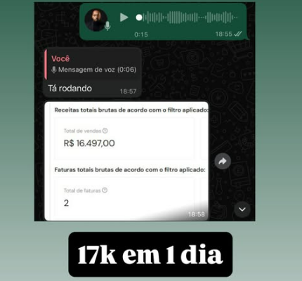 Mentorado fazendo R$17k em 1 dia
